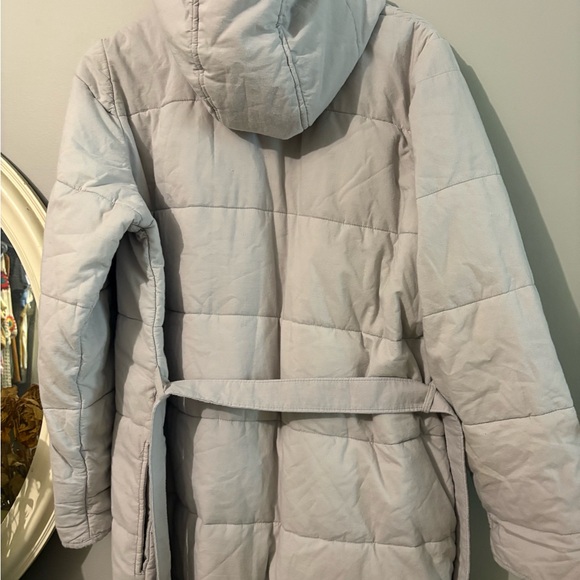 Garnet Hill 100% organic cotton grey Quilted hooded Robe/ Coat - Picture 11 of 11